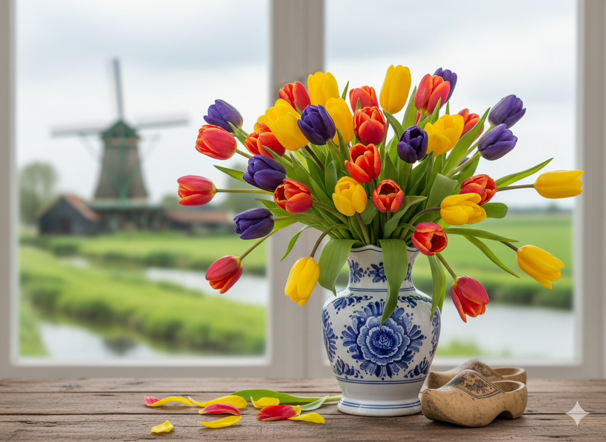 Vrolijke tulpenmix in Nederlandse kleuren
